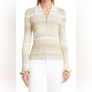 Jonathan Simkhai Allyson Space Dye Polo Half Zip Ribbed Sweater Ruffle Sleeve XS